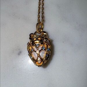 Joan Rivers Gold Secret of the Scroll Faberge Egg Locket Necklace 30 inches